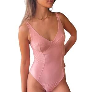 We Are Hah Eyes On Top Lace One-Piece Bodysuit Copper Rose Pink NWT XSmall 0/2